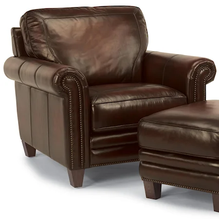 Leather Upholstered Chair with Rolled Arms